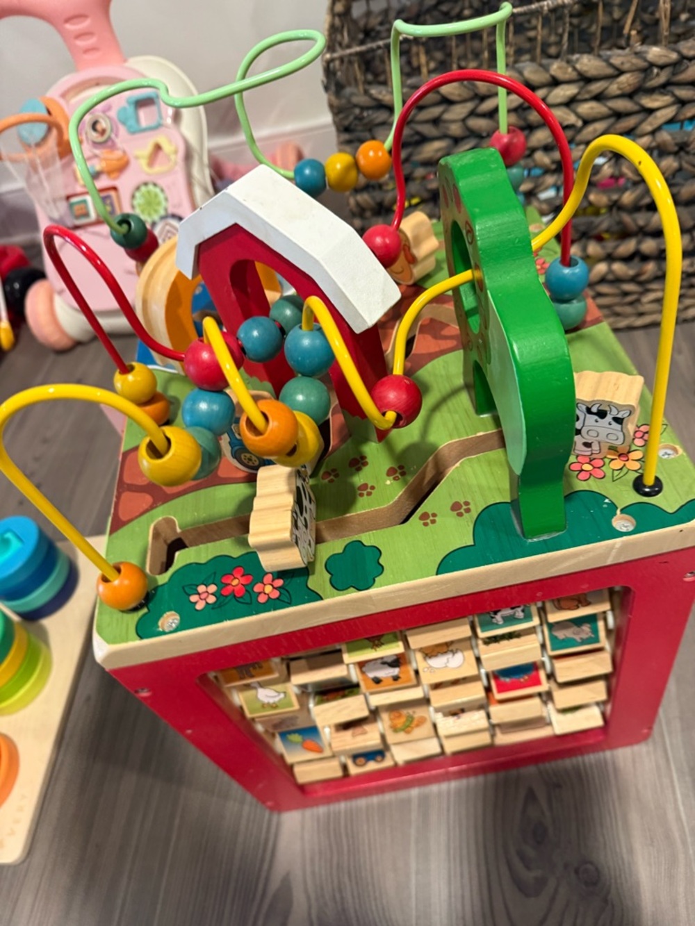Multi-Activity Wooden Bead Maze and Puzzle Cube - Colorful Kids Toy